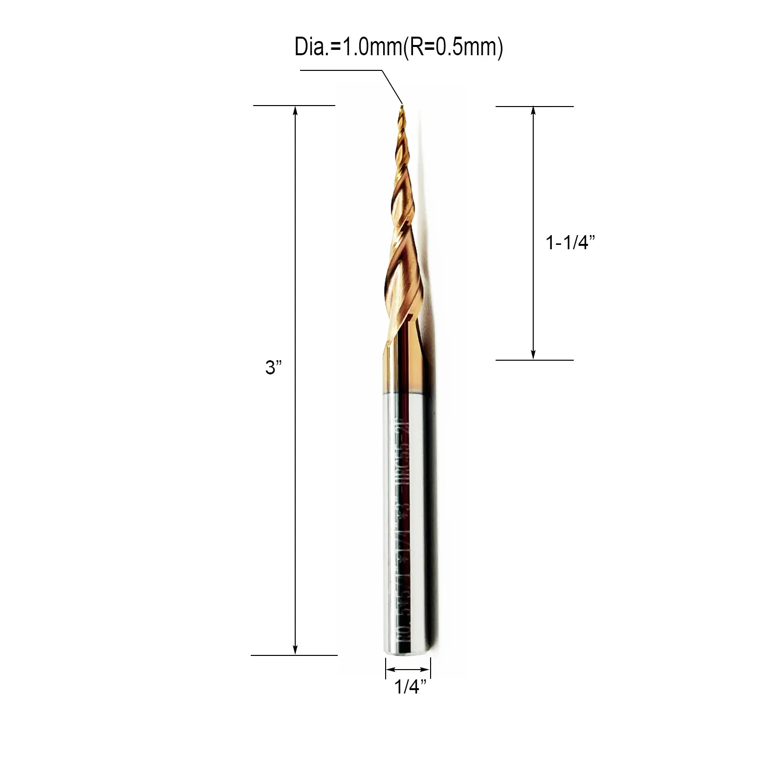 HWAYNCT Tapered Ball Nose End Mill HW-TB-I-007 dimensions