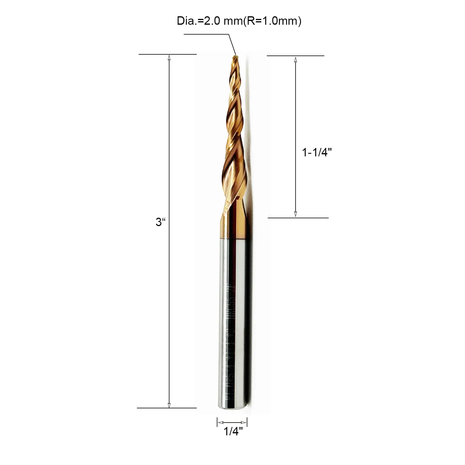 HWAYNCT Tapered Ball Nose End Mill HW-TB-I-008 dimensions
